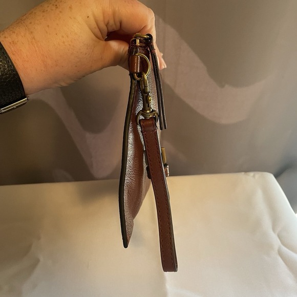 Frye Brown Leather Rectangle Wristlet Wallet Pouch Card Holder Inside - Picture 5 of 12